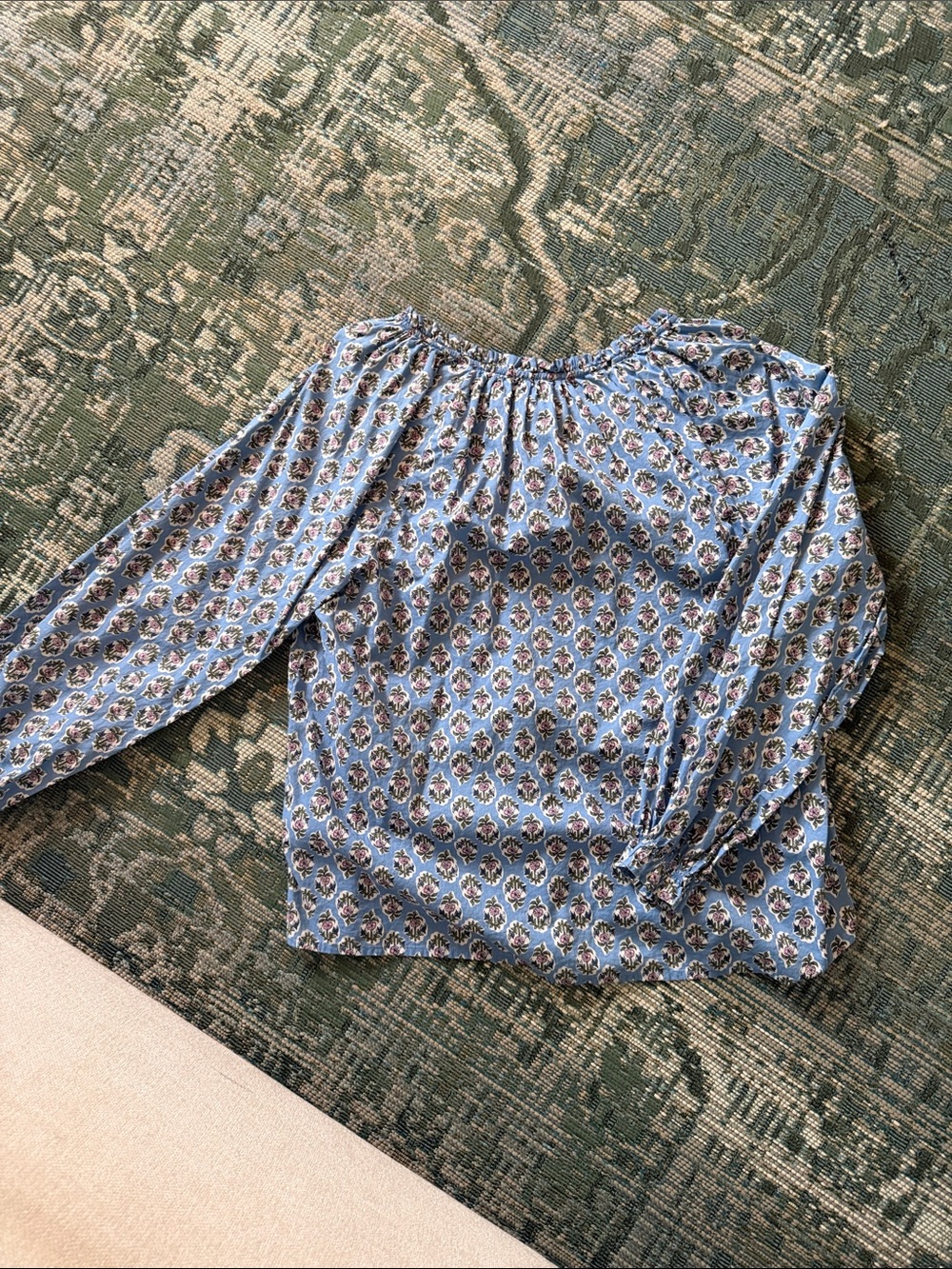 Light Blue Floral Peasant Blouse - Picture 3 of 3